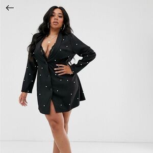 Plus size pearl detail blazer